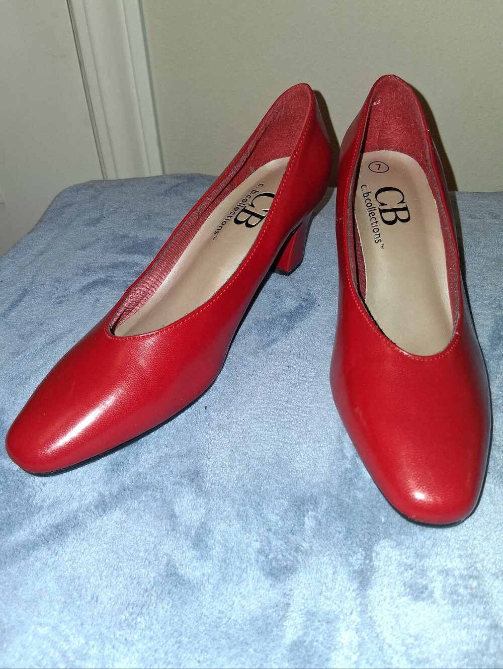 NEW Red Mid Heel Flex Sole Pumps Heels Shoes Lady's 7
